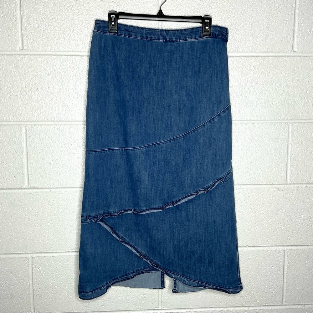 < Christopher & Banks Asymmetrical Denim Midi Skirt >